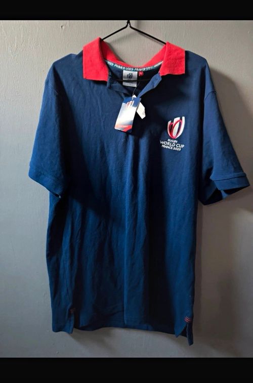 Rugby World Cup France 2023 Blue Polo Shirt with Red Collar, Size XL — image 1