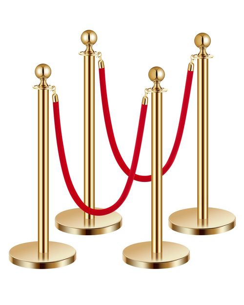 VEVOR 4 Pcs Gold Stanchion Post 2 Red Velvet Ropes Sand Injection Hollow Base — image 1
