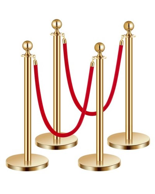 VEVOR 4 Pcs Gold Stanchion Post 2 Red Velvet Ropes Sand Injection Hollow Base