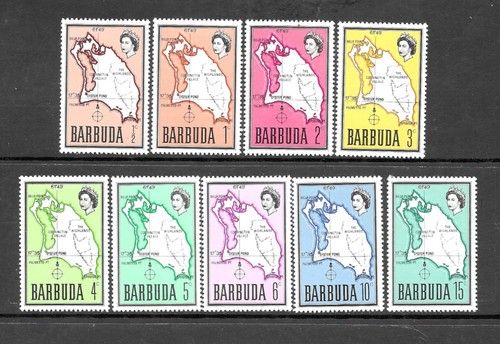 BARBUDA - 1968 - QEII MAP DEFINS - Short Set ½c to 15c - SG 12/20- MNH - EMP#165