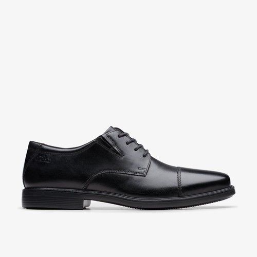 Clarks Mens Cosgrove Cap Black Leather Derby Shoes,Lace Up Leather Smart
