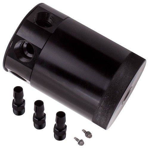 Aluminum   3 Port Baffled Oil Catch Can Tank 2 Inlets 1 Outlet  Air-oil Separat