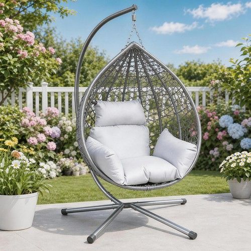 Hanging Swing Egg Chair Outdoor Garden Patio Hanging Wicker Hammock Pod Chair UK