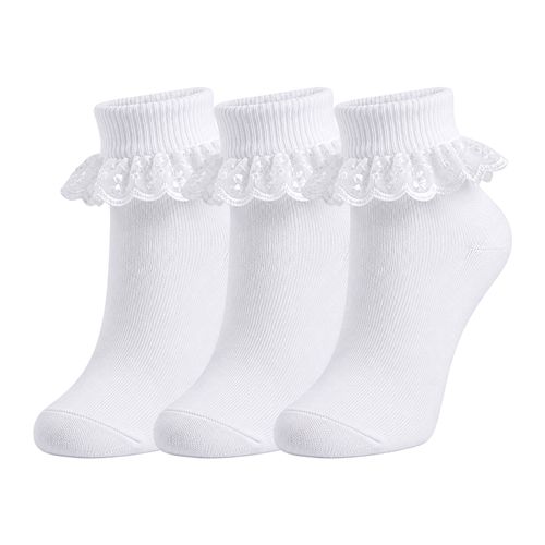 Girls Frilly Lace Socks Trim Top Kids School Uniform Ankle Socks - 3,6,12 Pairs — image 1