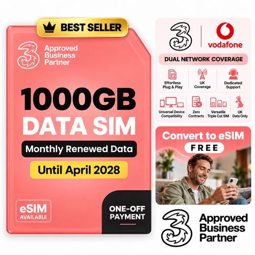 Three Vodaphone Pre-Loaded 1000GB Data Sim - 5G Mobile | Expiry April 2028 SALE — image 1
