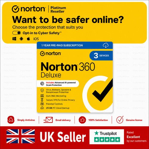 Norton 360 Deluxe Antivirus 2026 VPN 3 Devices 1 Year - 5 Minute Delivery