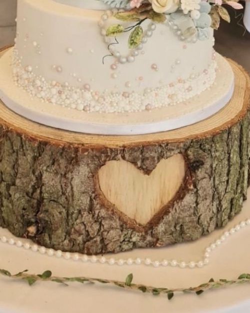 Wooden log cake stand with personalised option, rustic log display cake stand — image 4
