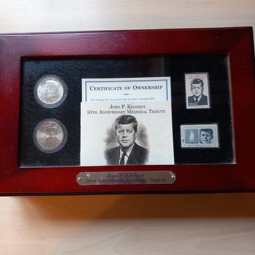 JOHN F KENNEDY 50TH ANNIVERSARY MEMORIAL SILVER COIN & STAMP SET & CASE LTD EDT