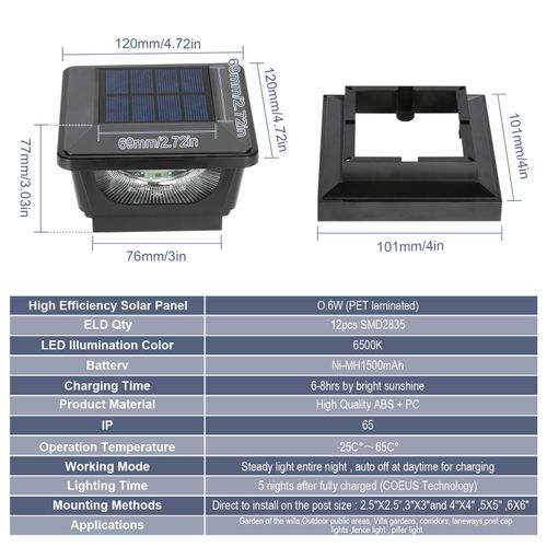 2X Solar Post Cap Lights Solar Fence Post Lights for 3x3" 4x4" Post Garden Yard — image 10