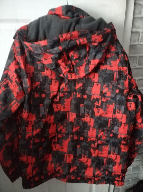 Mountain Warehouse Snow Men's Hooded Zip Ski Jacket Red/Black Abstract S — image 2