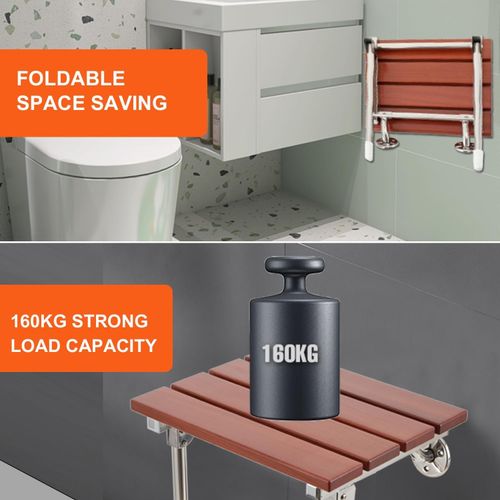 Wall Mounted Folding Shower Seat with Legs Wooden Bathroom Bench Non-Slip for — image 5