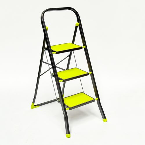 3 Step Steel Ladder Foldable Safety Step Stool 150kg Heavy Duty Anti-Slip Treads — image 1