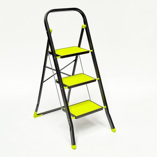 3 Step Steel Ladder Foldable Safety Step Stool 150kg Heavy Duty Anti-Slip Treads