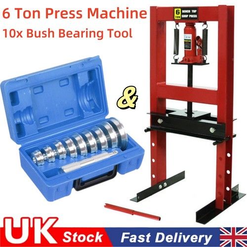 6T Workshop Press Machine Hydraulic Bench Press & 10 Wheel Bearing Bush Seal Set