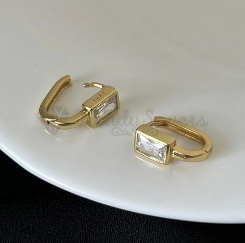 18K Gold Plated 925 Sterling Silver Cubic Zirconia U Shape Stud Hoop Earrings — image 2