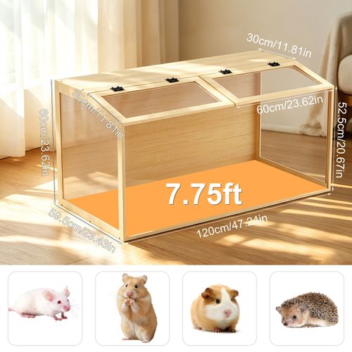 Large Wooden Hamster Cage Openable Top for Dwarf Hamster Glass Hamster Enclosure — image 7