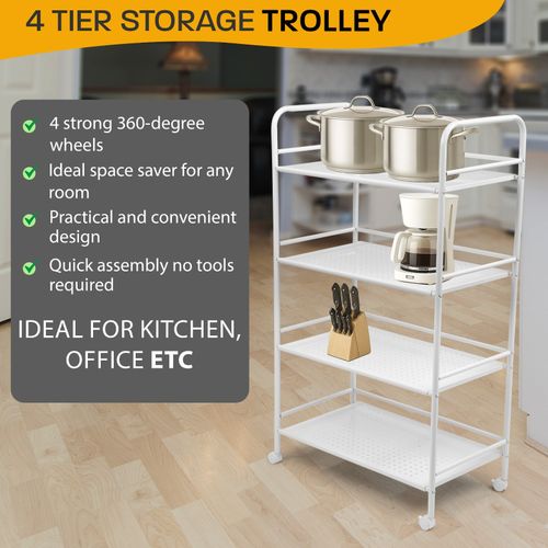 Large Beauty Trolley Cart 4 Shelves Salon Spa Storage Trolley on Wheels White — image 5