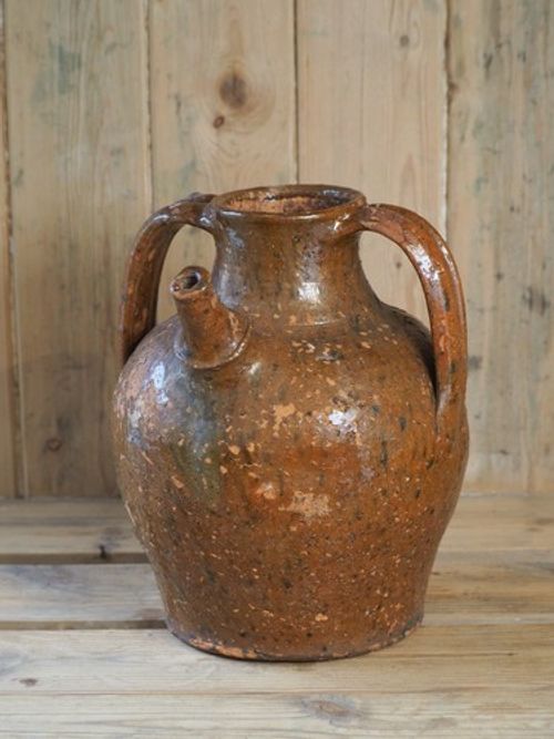 Antique 18th Century French Terracotta Walnut Oil Jar / Decorative Jug