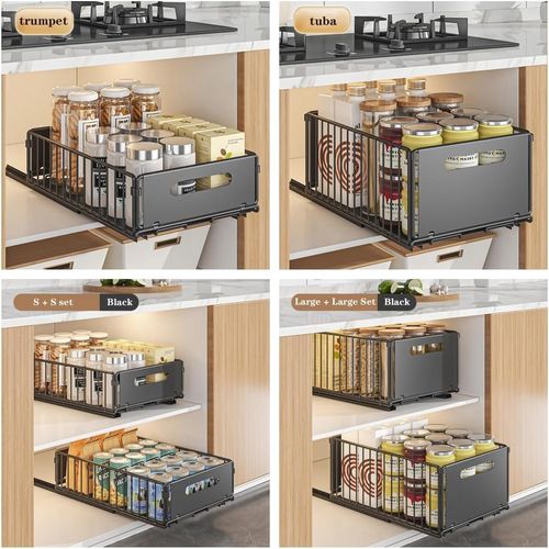 2 Pcs Pull Out Basket Under Sink Kitchen Cupboard Organiser Drawer Storage Rack — image 4