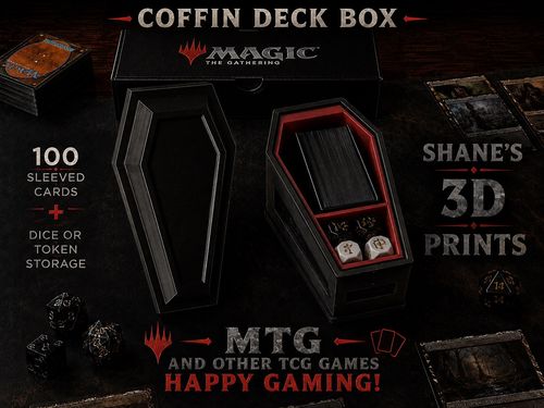 Coffin MTG Deck Box For Magic The Gathering - Black With Red Interior Token/dice — image 1