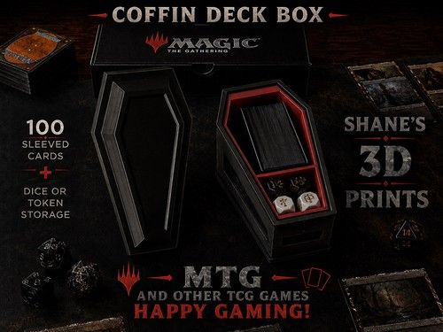 Coffin MTG Deck Box For Magic The Gathering - Black With Red Interior Token/dice