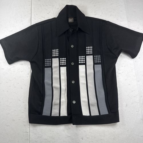 Vtg 70s Campus Studio One Knit Shirt M Black Grey Panel Rockabilly Mod Geometric — image 1