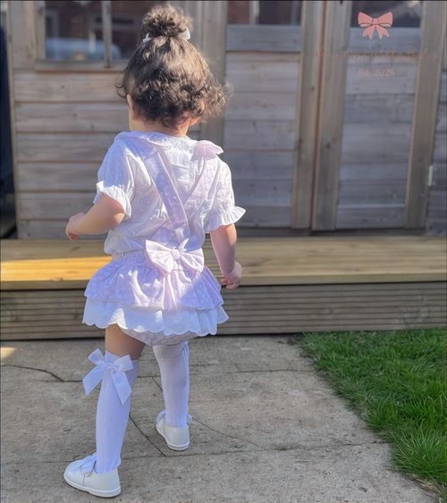 Lilac and White 2PC Bow Romper with Frilled Collar Top — image 3