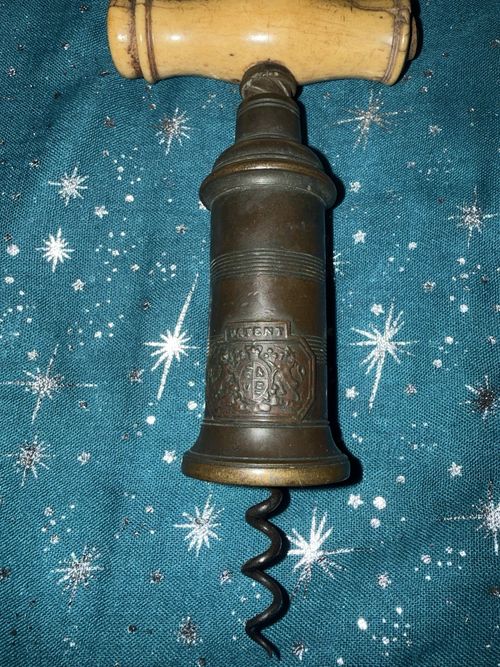 Georgian Thomason Patented Crested Brass & Bovine Bone Corkscrew C 1802 — image 1