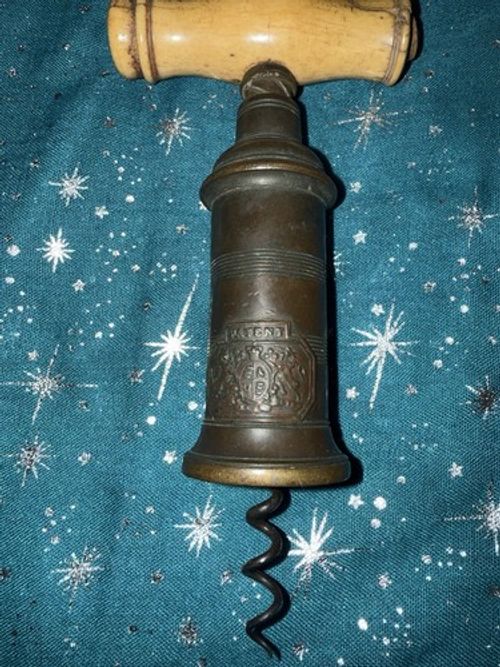 Georgian Thomason Patented Crested Brass & Bovine Bone Corkscrew C 1802