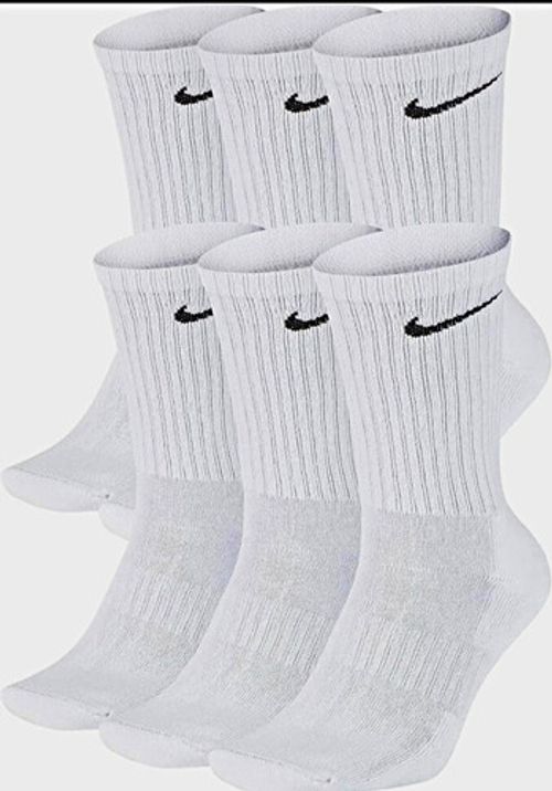 Nike Men’s Cotton Crew Socks Mid Calf White/Black Swoosh Logo 6 Pairs M