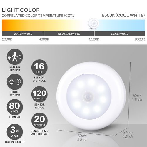 STAR-SPANGLED 3.1” LED Motion Sensor Light Indoor AA Battery, 3 Pack White — image 5