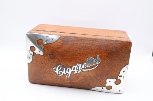 Antique Silver Mounted Wooden Cigarette Box Hallmarked London 1909