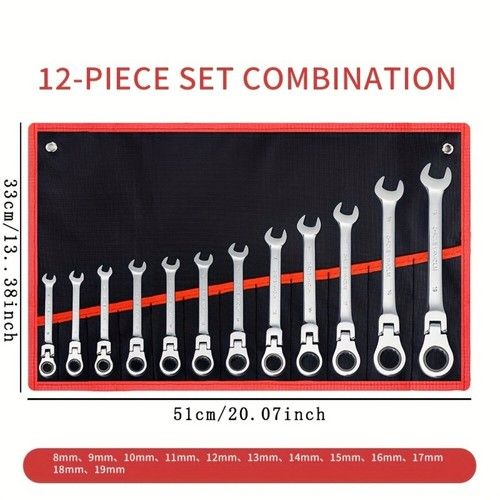 Ratchet Spanner Combination Flexible 180° 6-24mm Different Sizes Tool Wrench Set
