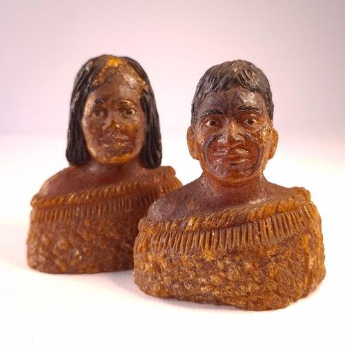 Rare 19th Century Maori Carved Kauri Gum Resin Sculptures