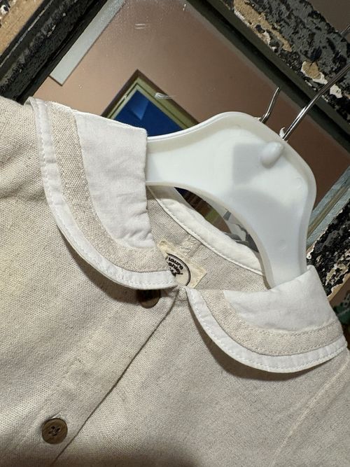 Laura Ashley  Linen Romper 3-6 Months Beige/White Collar romper never worn — image 3