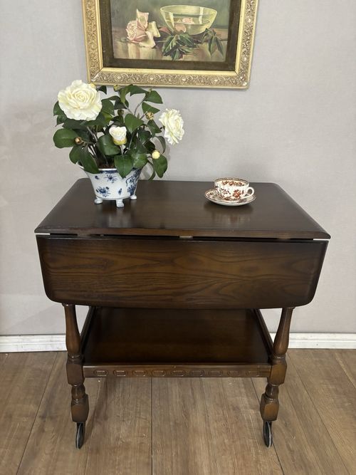 Beautiful Vintage Oak Drop Leaf Trolley With Drawer — image 1