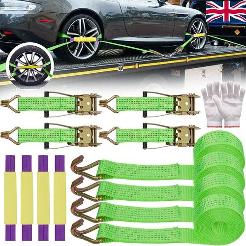 4x Wheel Ratchet Strap Recovery Transport Trailer Car Van Truck Vehicle Tie Down
