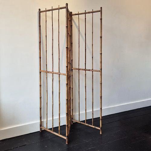 Vintage Room Divider Screen in Bamboo: Mid Century Brutalist Modern Rustic style