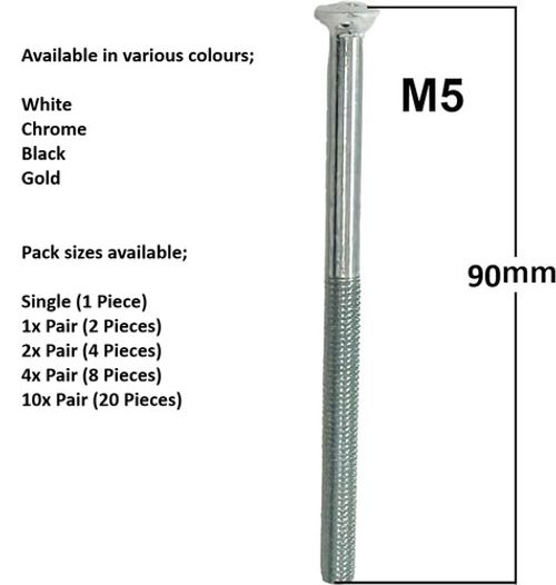 UPVC Door Handle Screws M5 x 90mm Replacement Screws White, Chrome, Black, Gold