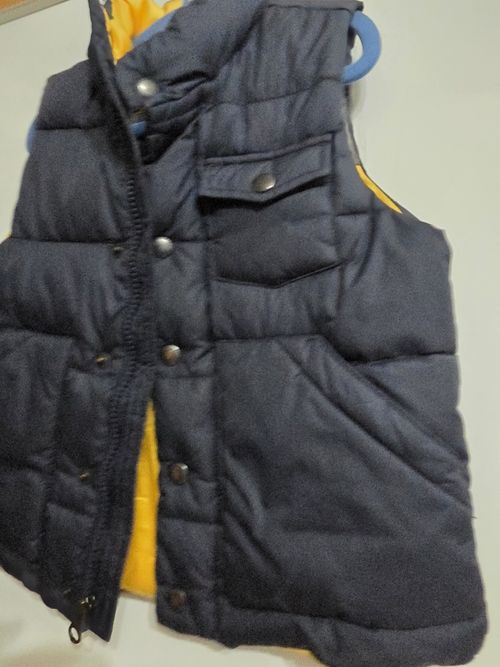 babyGap Puffer Vest Full Zip Pockets Stand-Up Collar Navy/Yellow 2-3Y — image 3