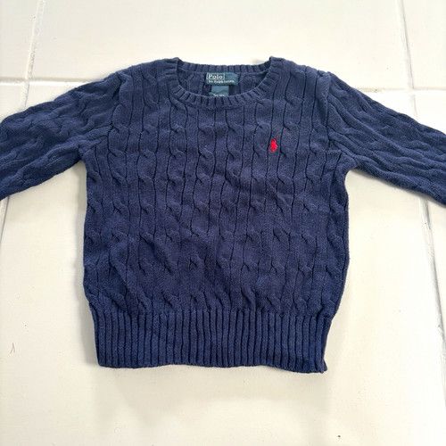 Polo by Ralph Lauren blue cable knit boys cotton jumper crew neck 4/4T