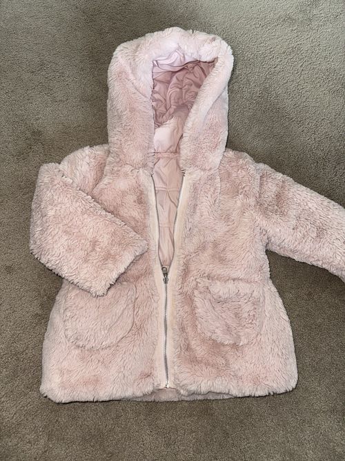 Lapin House Pink Hooded Faux Fur Trim Lined Puffer Jacket Zip 18-24 Months — image 3