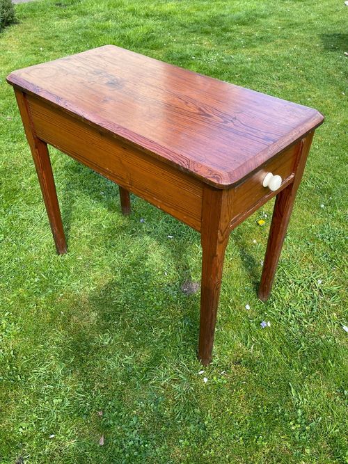 Victorian Pitch Pine Hall / Small Kitchen Table With Drawer — image 6