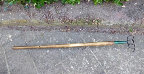 Vintage Drag Fork 4 Prong Manure Straw Hay fork . Farm chrome tool.