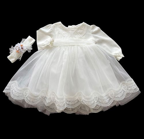 Baby Girl Toddler Special Occasion Lace Dress Headband IVORY — image 6