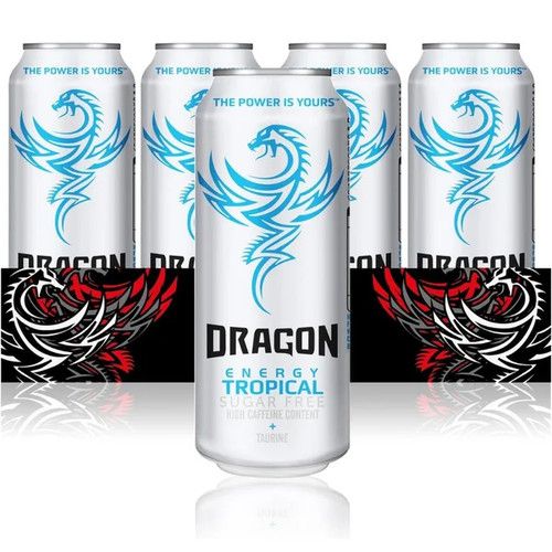 Dragon Energy Tropical Sugar Free Carbonated Energy Drink - Pack of 12 x 500ml