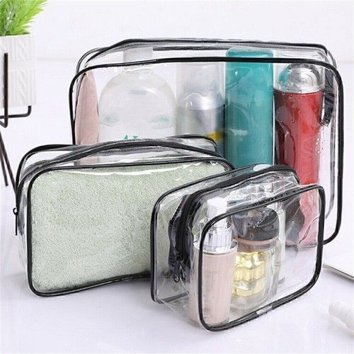 3 Pieces Waterproof Travel Bag Transparent Makeup Toiletry Clear Wash Pouch Kit