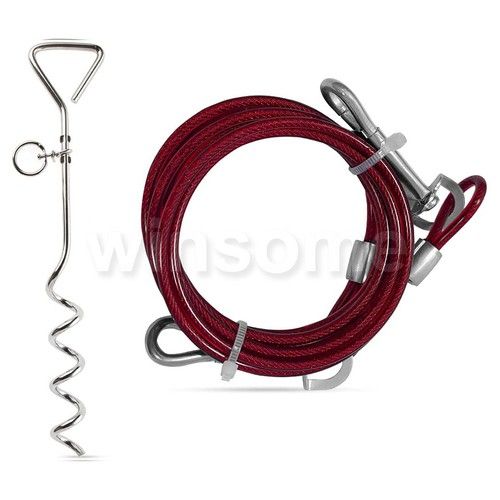 Pet Dog Tie out Stake Camping Garden Ground Screw in Spike 6ft Cable Wire Lead