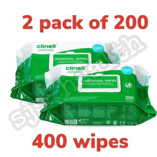 2 x CLINELL WIPES ANTIBACTERIAL WET WIPES KILLS 99.9% GERMS 200 WIPES PER PACK — image 1