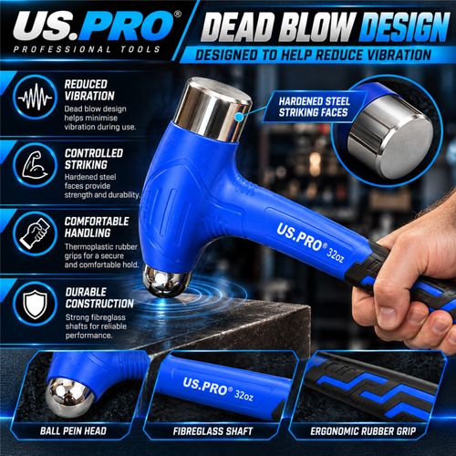 US PRO 3pc Dead Blow Ball Pein Hammer Set 16oz 32oz 48oz Fibreglass - 4635 — image 9